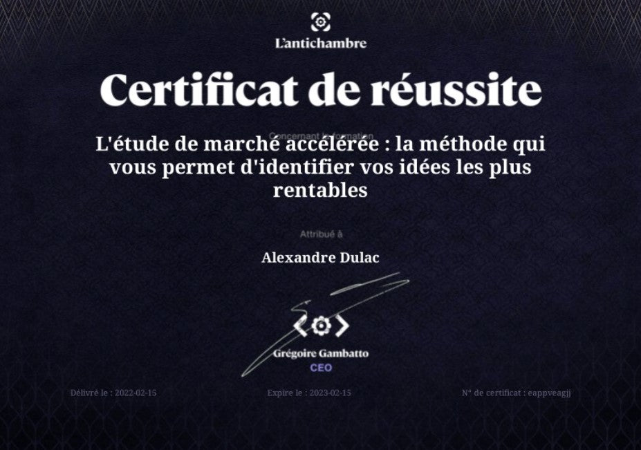 Germinal - Certificat de complétion - L'étude de marché accélérée la méthode qui vous permet d'identifier vos idées les plus rentables