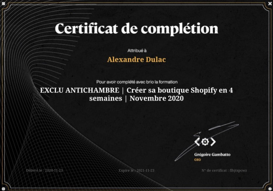 Germinal - Certification de complétion - Créer sa boutique Shopify en 4 semaines