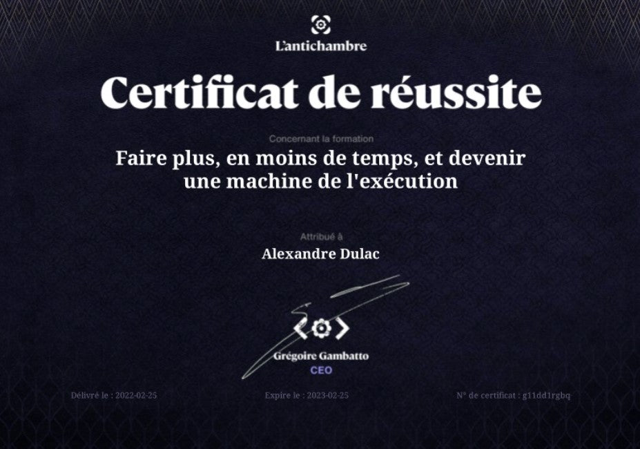 Germinal - Certification de complétion - Faire plus, en moins de temps, et devenir une machine de l'exécution